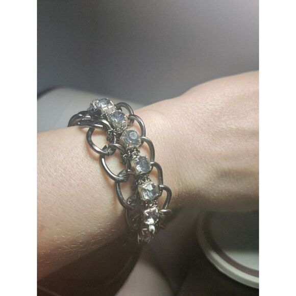 Fashion Jewelry - Gun Metal and Cubic Zirconia Toggle Bracelet, 7” - Picture 7 of 10